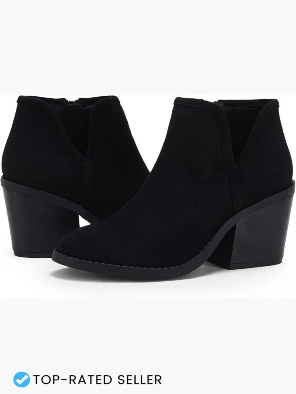 Chunky Stacked Heel Ankle Booties Faux Suede Slip On Side Zipper Casual Western